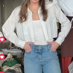 White Button-Up Shirt and Matching Bodysuit Silver Studded